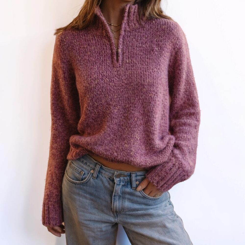 2000s Croft & Barrow Magenta Pink Knit Quarter Zip Mock Neck Sweater Medium